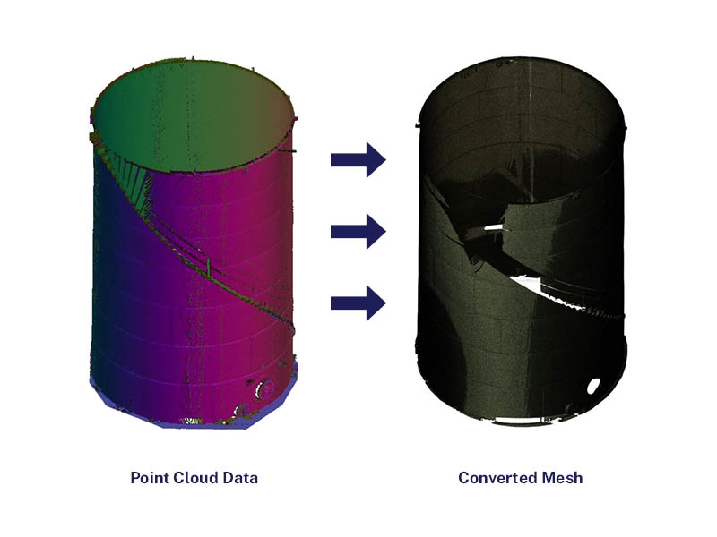 Ethanol tank 3D point cloud converted to mesh in Autodesk